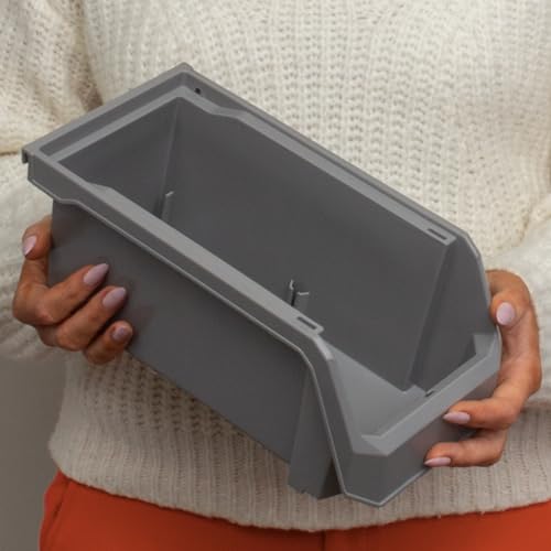 ReadySpace Medium Stackable Plastic Storage Bins, 8-Pack, White | Open-Front Stackable Bins For Garage, Pantry, Closet & Office, 11"L X 5,5"W X 5"H, Nests When Empty, Durable Plastic, - color: White, size: Medium, 8-Pack
