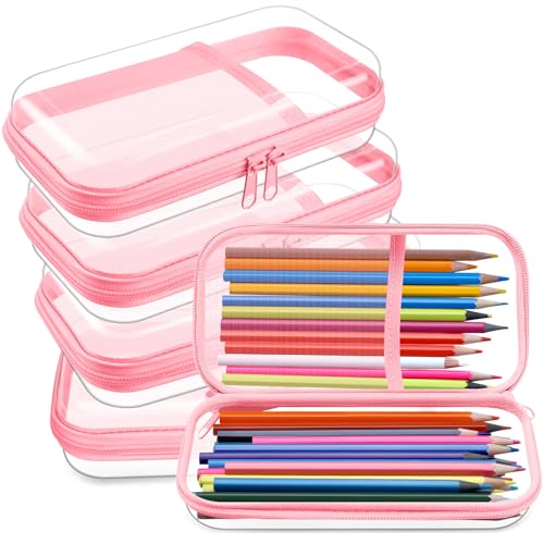 Sanwuta 4 Pcs Clear Hard Shell Zipper Case Plastic Case, Nude Pink - color: Nude Pink