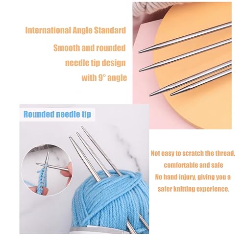 woshilaoDS 35pcs Double Pointed Knitting Needle Sets, 20 cm/7.8 inch Stainless Steel Metal Knitting Needles with Double Ended for Beginner, Sock Knitting Gauge 2 mm/2.5 mm/3 mm/3.5 mm/4 mm/4.5 mm/5 mm