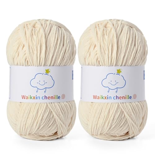 Fluffy Chenille Yarn for Crocheting，Baby Yarn for Crocheting Soft，2 Pack of 100g/3.5oz Velvet Amigurumi Yarn ，Fingering Weight Yarns for Crocheting Baby Blankets、DIY Craft.(2 Beige) - color: [2 Beige]