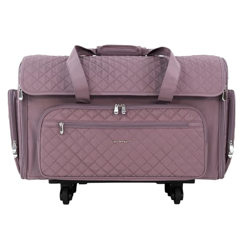 Everything Mary XXL Rolling Sewing Machine Case – Purple Quilted Craft Bag with 4 Wheels – Spacious Storage Organizer with Pockets for Sewing & Craft Supplies - color: Purple