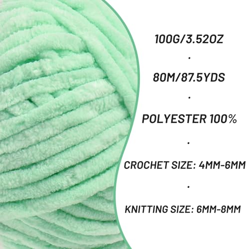 2 Pack Chunky Chenille Yarn for Crocheting, Baby Yarn for Crocheting Soft Blanket, 174.9 yds /7 oz Crochet Yarn, Bulky 5 Amigurumi Yarns, Fluffy Velvet Yarns for Knitting Crafts (2 Mint Green) - color: 2 Mint Green