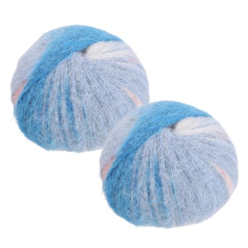 PATIKIL Wool Acrylic Blend Long Pile Yarn 2 Skeins Mohair Yarn Lace Weight for Crocheting Knitting Gloves Hats Socks Scarves, Pink White Blue - color: Pink White Blue