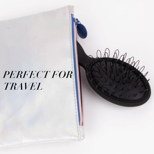 The Hair Shop Mini Black Loop Brush - Salon Professional Grade with Matted Black & Ergonomic Travel Size Design- Small & Safe Detangler Tool for 100% Remy Human and Synthetic Hair Extensions and Wigs - color: black