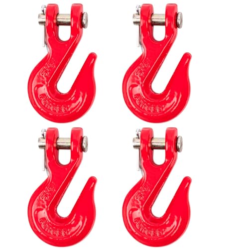 5/16'' Chain Hooks, Red Powder Coating Grade 80 Clevis Grab Hook | Heavy-Duty Forged Alloy Steel for G80 Tow Chain and Binders - 4,900 lbs WLL for Trailer Truck Safety Transport (Pack of 4) - size: 5/16IN - 4PCS
