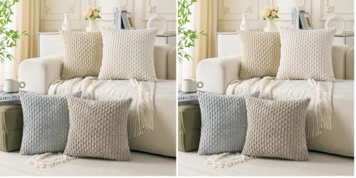 Set of 4 Neutral Decorative Throw Pillow Covers 18x18 Inch Corduroy Pillow Covers for Bed Couch Sofa Living Room Soft Square Cushion Cases (Pack of 2) - color: Neutral, size: 18" x 18" (Pack of 8)