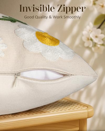 Embroidered Lumbar Pillow Cover 20x12 Inch, Flower Bee | Decorative Throw Pillow Cover, Floral Farmhouse Cushion Case with Hidden Zipper, Home Decor for Couch, Sofa, Living Room - color: Flower Bee, size: 20" x 12" (Pack of 1)