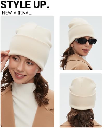 100% Cotton Beanie Lengthen Cuffed Beanies Knit Winter Hats Unisex | Double-Layer Warmth,Ultra-Soft 100% Cotton Knit,Long Non-itchy,Snug No-Slip Stretch Fit,Warm Winter Skull Cap - color: 1-beige