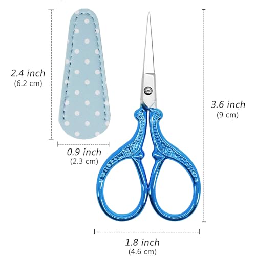 Small Thread Scissors 3.6 inch Stainless Steel Classic Scissors | Embroidery Scissors with Leather Cover Sewing DIY Tools Small Shear for Needlework DIY Craft Thread Cutting Cross Stitch - color: Dark Blue
