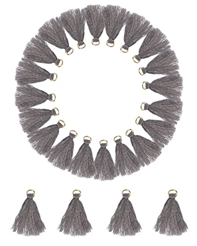 MSCFTFB 100 Pieces Mini Tassels with Jump Rings Mala Tassel Kit for Earring Necklace Jewelry Making Garland Keychain Charms Crafts Decorations (Grey) - color: Grey