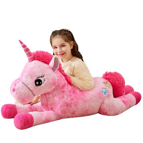 IKASA 43" Giant Unicorn Stuffed Animal,Zipper-Free Plush Toy,Full Stuffing | Extra Plump Full Body Filling, Child-Safe One-Piece Design, Cute Hugging Pillow Gift for Kids, Girls & Adults - color: Pink