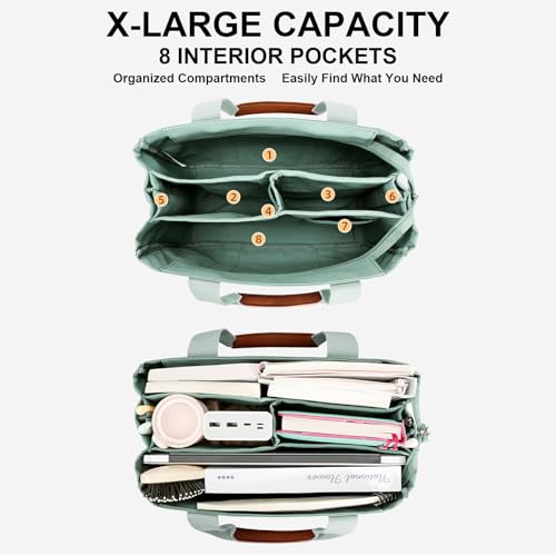 KKXIU Canvas Tote Bag for Women with Zipper and Compartments Crossbody Large Bible Messenger Purse Bag With Pockets - color: Green, size: Large