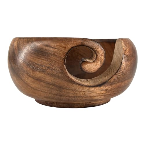 Wooden Yarn Bowl, Knitting Yarn Bowl with Holes Storage Handmade to Prevent Slipping - Yarn Bowl for Gifting, Crocheting and Knitting Accessories - color: Brown