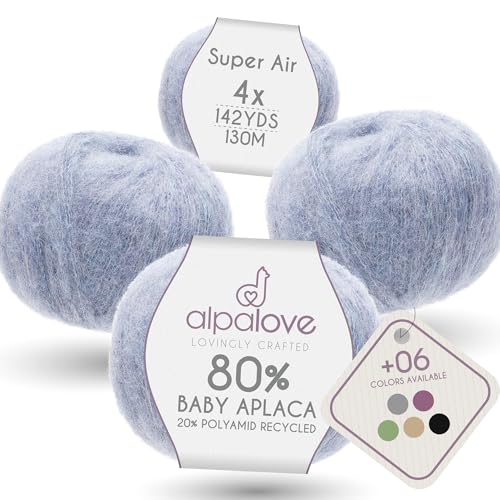 Super Air 4-Set Baby Alpaca - Soft and Fast Hand Knitting Yarn 7.05 oz/ 568 Yards - Melnage Glacier - color: HF241 Glacier Melange