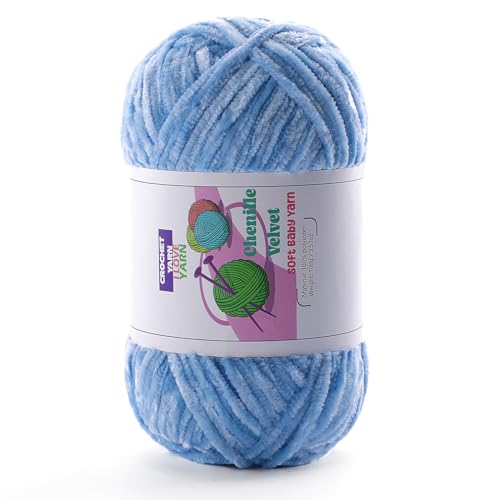 Plush Chunky Chenille Yarn, Fluffy Velvet Yarn for Crocheting, Soft Thick Bulky Yarn for Knitting and Making Clothes, Hats, Scarves, Blankets, Cushions (3.5oz 196.8yds Each) (Light Blue) - color: Light Blue