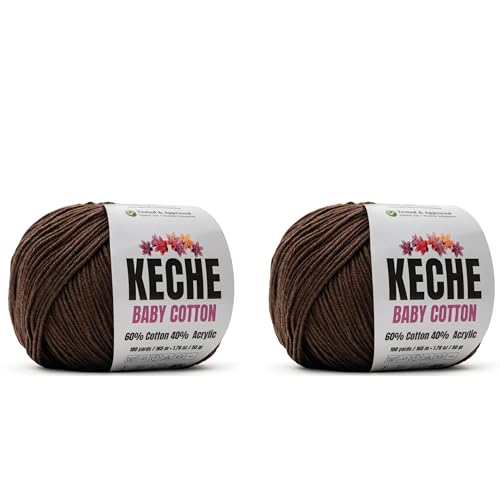 Keche Baby Cotton, 60% Cotton 40% Acrylic Yarn, Soft Cotton Yarn for Crochet and Knitting, Amigurumi Yarn 4 Skeins/Balls [1.76 Oz (50g) / 180 Yrds (165m)] x 2 Brown - color: BROWN, size: 2 SKEINS
