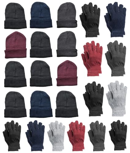 Yacht & Smith Wholesale Beanie and Glove Winter Bulk Kit, Kids Adults Bulk Sets, Homeless Donation Shelters - color: Mens Hat Glove Set