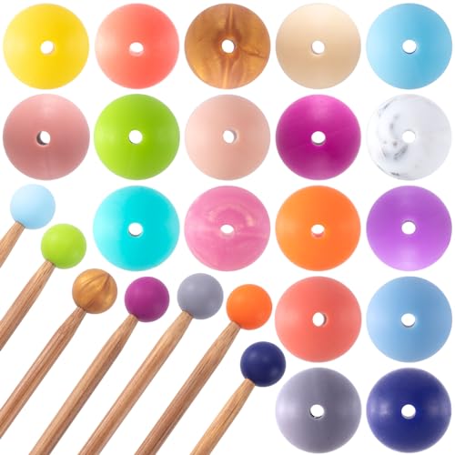 Mxxipp 18pcs Beads Knitting Needle Stoppers 15mm Macaron Round Silicone Knitting Needles Point Protectors Needle Tip Cover Knitting Tool Needle End Caps for Knitting - color: 18pcs-Multicolor