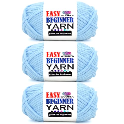 3 Pack Blue Beginners Crochet Yarn for Crocheting and Knitting with Easy to See Stitches Cotton Nylon Blend Easy Yarn for Beginner Crochet Kit(3 * 50g)-Blue - color: Blue, size: 3 Pack