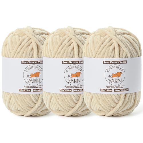 3 Pack Beige Fluffy Velvet Yarn for Crocheting, Chunky Chenille Baby Blanket Yarn for Crochet, Soft Fuzzy Puzzle Yarn for Knitting, (50g/1.77oz Each) Bulky Thick Amigurumi Crochet Yarns - color: 3 Beige