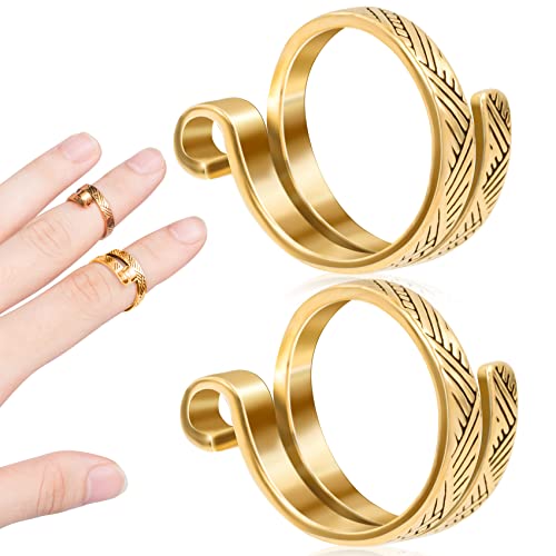 ANCIRS 2 Pack Knitting Crochet Loop Ring for Fingers, Adjustable Crochet Tension Ring, Metal Open Yarn Guide Finger Holders, Knitting Thimbles for Crochet- Gold - color: 2 Gold