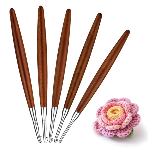 Lunarm Crochet Hooks 5pcs Ergonomic Crochet Aluminum Hooks Set | Wooden Crochet Hooks in Size 3mm 3.5mm 4mm 4.5mm 5mm for Arthritic Hands DIY Craft Knitting Bouquets, Blankets, Hats, Gloves - size: 5 Pack -3.0/3.5/4.0/4.5/5.0