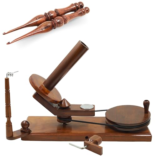 Rosewood Yarn Winder - Large Wooden Yarn Winder for Crocheting Handcrafted - Heavy Duty Natural Ball Winder - Best Wooden Yarn Bowl (Warn Winder & Crochets) - color: Warn Winder & Crochets