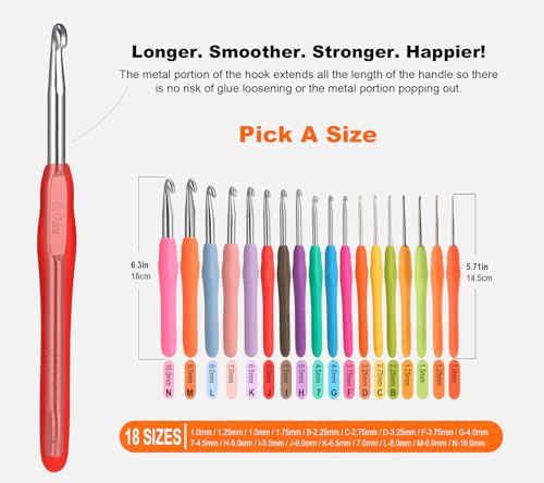 2Pcs 7.0mm Crochet Hooks, Ergonomic Crochet Hook for Arthritis and Beginners, Extra Long, Smooth, Comfortable (7.0mm) - size: 7.0mm