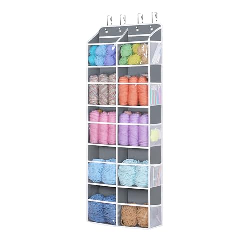 Univivi Hanging Yarn Storage Organizer with Side Pockets, 5 Tiers, Grey | 10 Clear Compartments, 10 Mesh Side Pockets, Large Capacity Hanging Yarn Organizer for Crochet Hook and Yarn Ball Storage - color: Grey, size: 5 LAYER