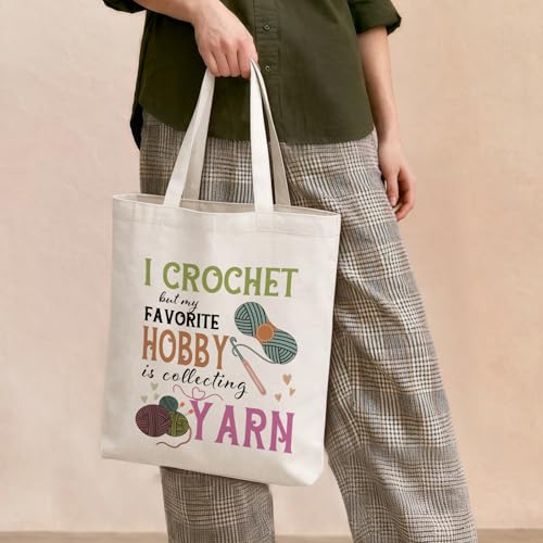 Crochet Yarn Canvas Tote Bag for Women, Funny Knitting Crochet Gifts | Reusable Grocery Shoulder Bag for Crocheters, Knitting Supplies Yarn Bags