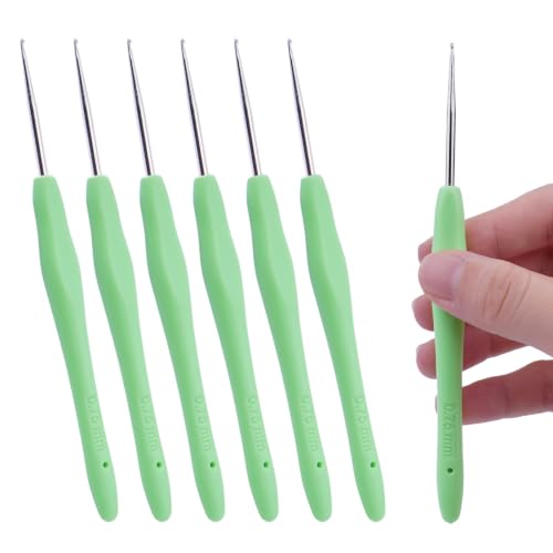 Hobekoee 6pcs Small Size Crochet Hooks,0.75mm Micro Crochet Needles | Steel Lace Crochet Hooks,Ergonomic Crochet Hook Grip for Arthritis And Beginners,Mini Size - size: 0.75mm