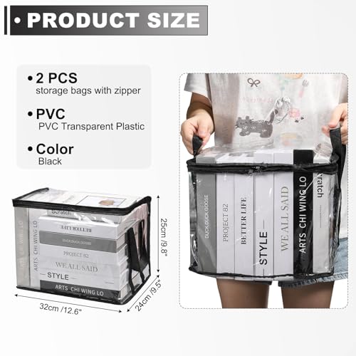 PATIKIL 12.6x9.5x9.8in Clear Storage Bags, 2PCS Plastic Storage Bags Clear Small Zippered Organizers Foldable Closet Bed Sheet Organizer Cube with Zipper for Book Clothes Yarn,M, Black - color: Black, size: M