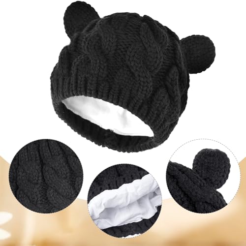 Baby Winter Hat Mittens Set Knitted Beanie Gloves for Baby Girls Boys Newborn Infant Toddler Autumn Winter - color: Black