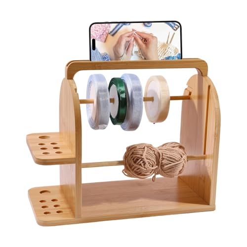 FREEBLOSS Yarn Holder 11.9 x 5.9 x 9.7" Wooden Yarn Ball Holder with Built-in Slots for Crochet and Knitting, Gift for Knitting Lovers