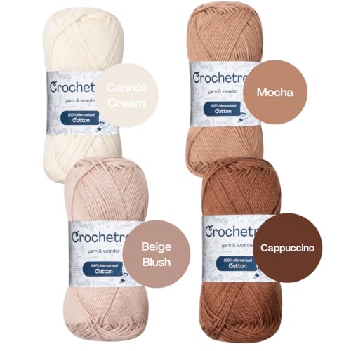 Premium Mercerized Cotton Yarn for Crochet & Knitting – Fingering Weight 4-Ply, 50g (1.76 oz) / 125 m (136 yds), High-Gloss, Anti-Splitting, Fade-Resistant Cotton (Pastel Earth) - color: Pastel Earth