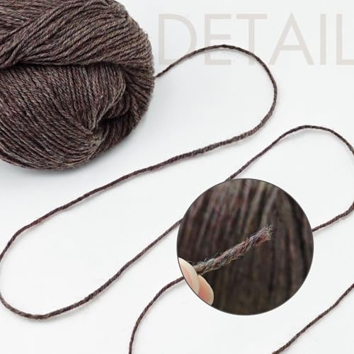 NICEEC 3 Skeins Soft Merino Wool Yarn- Brown | Soft & Warm, Finger Weight, Woolen Yarn for Crochet & Knitting, Total 5.3oz/606yds - color: Brown