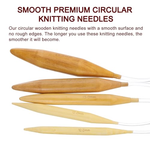 HARFINGTON 3Pcs US Size 35 (20 mm) Circular Knitting Needles, 47 Inch / 120 cm Round Wooden Needle for Handmade Projects DIY Knitting Blankets Socks Hats Sweaters - size: US Size 35 x 47 Inch