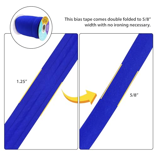 Mandala Crafts 55 Yds 5/8 Inch Blue Double Fold Bias Tape for Sewing | Machine Washable Binding Tape for Quilting, Hemming, Seams, Fabric Piping, All Fabrics & Denim, Indoor & Outdoor - color: Blue, size: 5/8 Inch 55 Yards