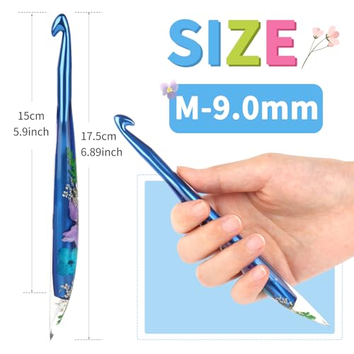 Coopay Crochet Hooks, 9mm Ergonomic Crochet Hook with Floral Plastic Grips | Long Crochet Needles for Crocheting,Stylish and Unique, Ideal for Crocheting Blankets, Dolls, Shawls, Hats, Scarves (M-9.0mm) - size: M-9.0mm