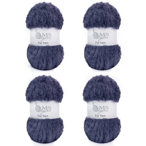 4 Skein Faux Fur Yarn 284 Yards - Super Bulky Soft Fluffy Eyelash Yarn for Knitting & Crocheting (Each Skein 100g/3.5oz) Amigurumi Hat Scarf - Navy Blue - color: Cyan