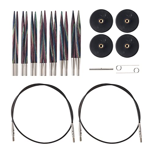 Knit Picks Options 2-3/4" Short Square Interchangeable Wood Knitting Needle Set (Foursquare) | 7 sizes of 2.75 inch long ergonomic knitting needles in a dark color, includes cables, end caps, and connectors. - color: Black