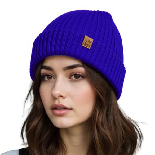 ACUSHLA Waterproof Windproof Winter Hat for Men Women Fleece-Lined Beanie - color: Klein Blue