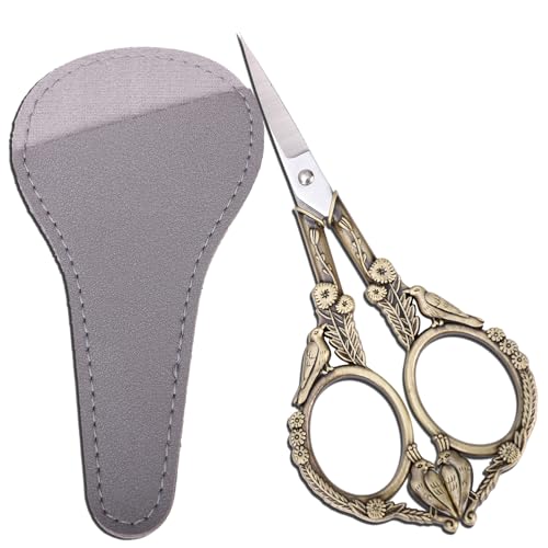Precision Embroidery Scissors – 4.6in Vintage Classic Straight Pointed Shears, Sharp Stainless Steel Small Detail Thread Snips for Needle Craft, Sewing, Decoupage, Yarn, Fabric – with Pouch