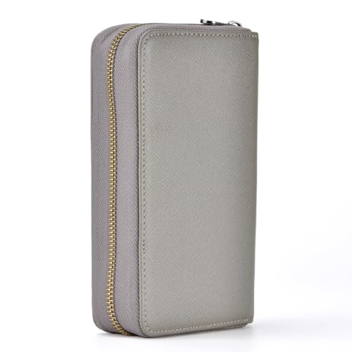 Fountain Pen Leather Pen Case 10 Divided Slots, Rollerball Pen Holder Handmade Display Organizer Zippered Pouch - color: Gray