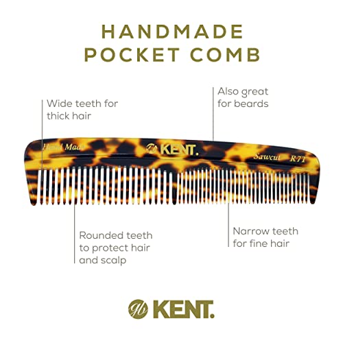 Kent R7T TY Fine and Wide Tooth Hair Comb, Handmade Pocket Comb for Men, Beard and Mustache Combs for Everyday Grooming and Styling, Sawcut Kent Combs, Made in England - color: Yellow Tokyo, size: 6 Pack