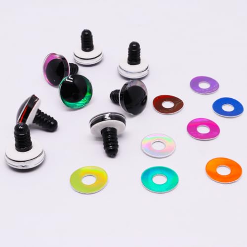 BUXIMN 16PCS 20mm Safety Eyes for Crocheting,3D Craft Eyes Tie Dye Laser Crochet Safety Eyes for Crochet Stuffed Animals Doll Eyes - color: Colorful A, size: 20mm