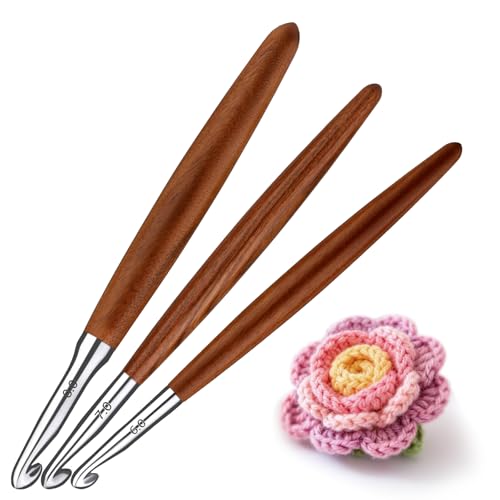 Lunarm Crochet Hooks Ergonomic Crochet Aluminum Hooks Set Size 6mm 7mm 8mm | Wooden Crochet Hooks for Arthritic Hands DIY Craft Knitting Bouquets, Blankets, Hats, Gloves - size: 3 Pack -6.0/7.0/8.0