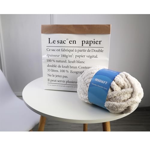 MSD&FT 4 Skeins Chunky Chenille Yarn Blanket Yarn (White) | chunky yarn for hand knitting - color: white