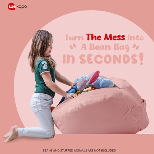WEKAPO Stuffed Animal Storage Bean Bag Chair Cover for Kids | Stuffable Zipper Beanbag for Organizing Children Plush Toys Large Premium Cotton Canvas (Solid Pink, XX-Large) - color: Solid Pink, size: XX-Large
