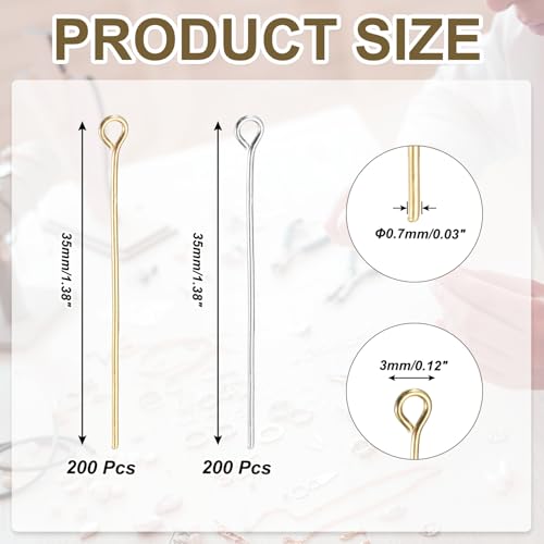 PATIKIL 1.4 Inch Eye Pins, Jewelry Making Headpins Straight Pins Findings Bendable for DIY Craft Bracelet Necklace Earring Pendant Making Supplies-400Pcs(Silver Gold) - color: Silver Gold, size: 1.4 Inch